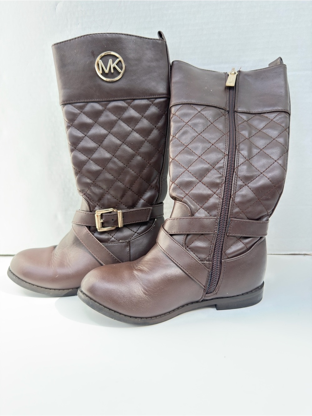 Michael Kors Girls Quilted Tall Boots Brown Taupe Buckle Size 11 EU 29 17cm